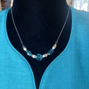Silver and crackle blue necklace